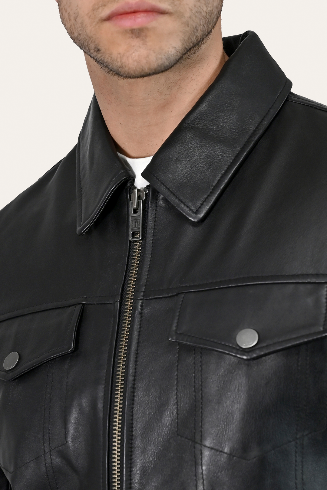 Men’s Black Durango Trucker Leather Jacket Black - Frye