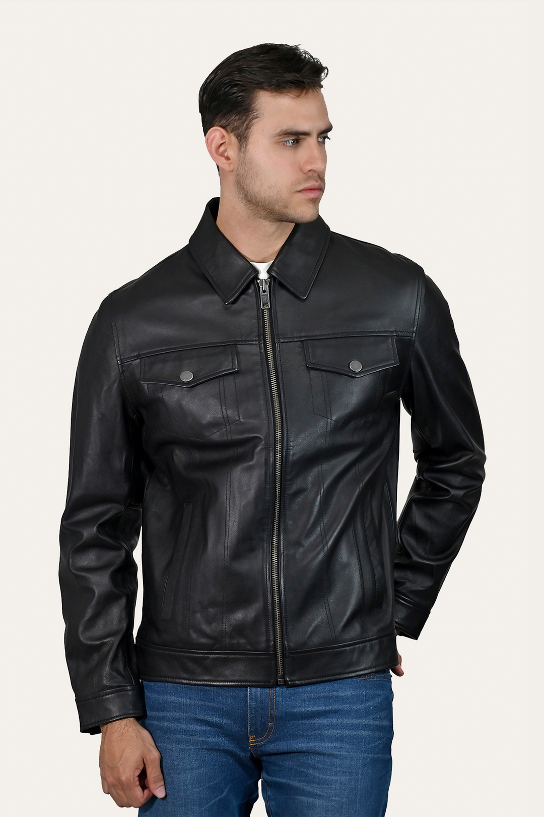 Men’s Black Durango Trucker Leather Jacket Black - Frye