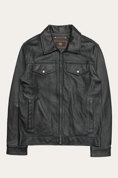 Men’s Black Durango Trucker Leather Jacket Black - Frye