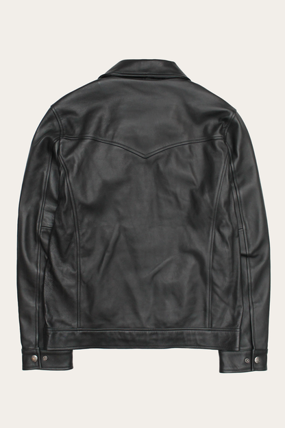 Men’s Black Durango Trucker Leather Jacket Black - Frye