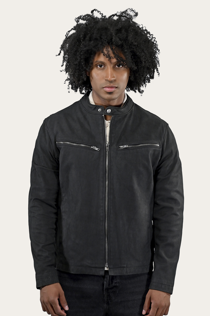 Men’s Black Cattleman Vintage Cafe Racer Leather Jacket Black - Frye