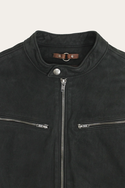 Men’s Black Cattleman Vintage Cafe Racer Leather Jacket Black - Frye