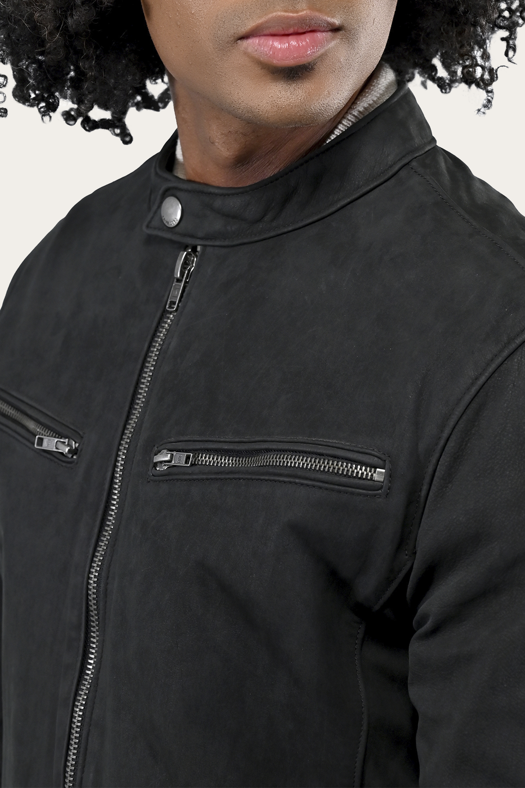 Men’s Black Cattleman Vintage Cafe Racer Leather Jacket Black - Frye