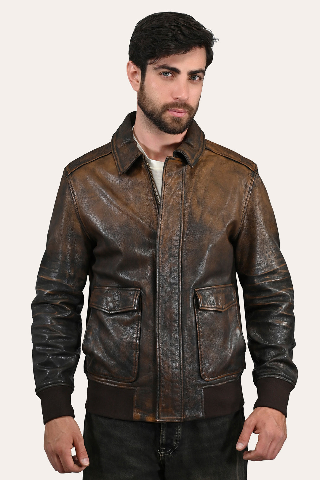Men’s Brown Beige Nebraska Bomber Leather Jacket Brown/Beige - Frye