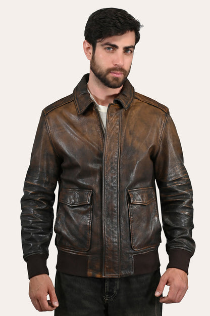 Men’s Brown Beige Nebraska Bomber Leather Jacket Brown/Beige - Frye
