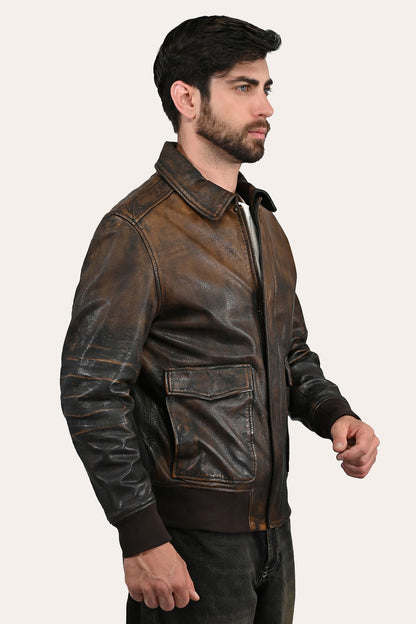 Men’s Brown Beige Nebraska Bomber Leather Jacket Brown/Beige - Frye