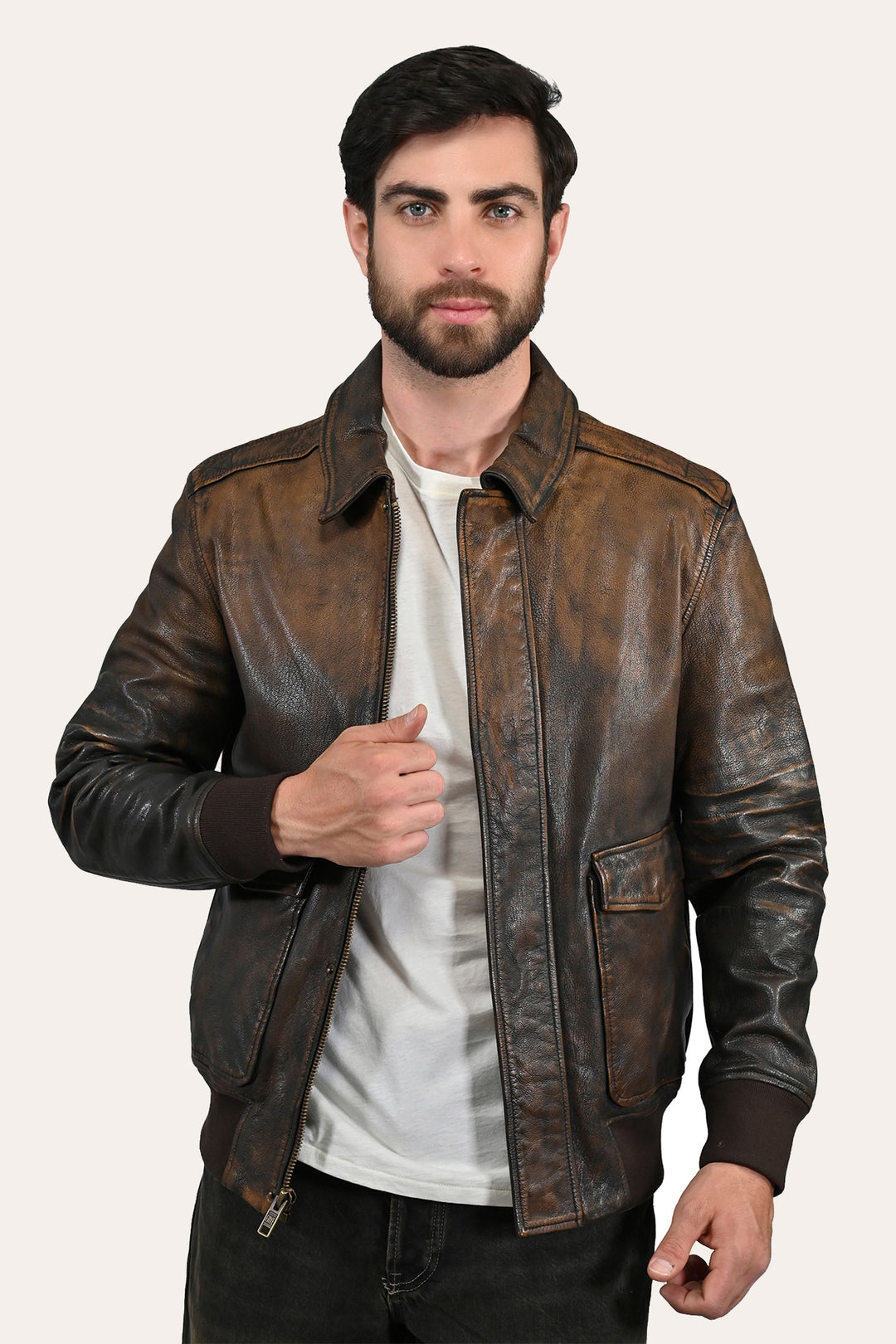 Men’s Brown Beige Nebraska Bomber Leather Jacket Brown/Beige - Frye