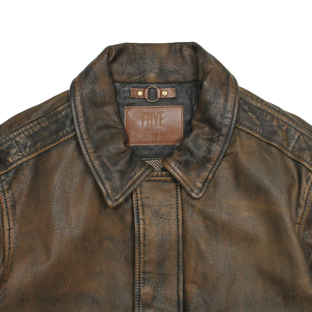 Men’s Brown Beige Nebraska Bomber Leather Jacket Brown/Beige - Frye